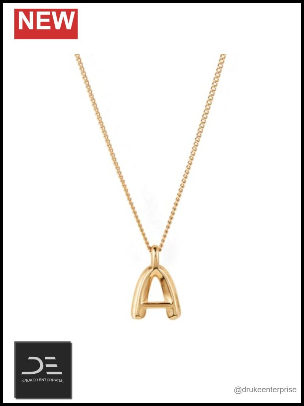 Gold Plated Letter A Pendant Necklace with Cable Chain